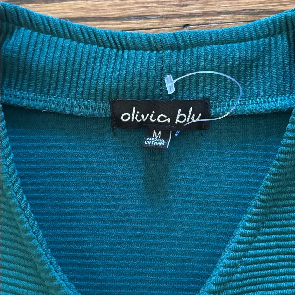 Olivia Blue 3/4 Sleeve Ribbed Teal Cardigan Duster, Size Medium